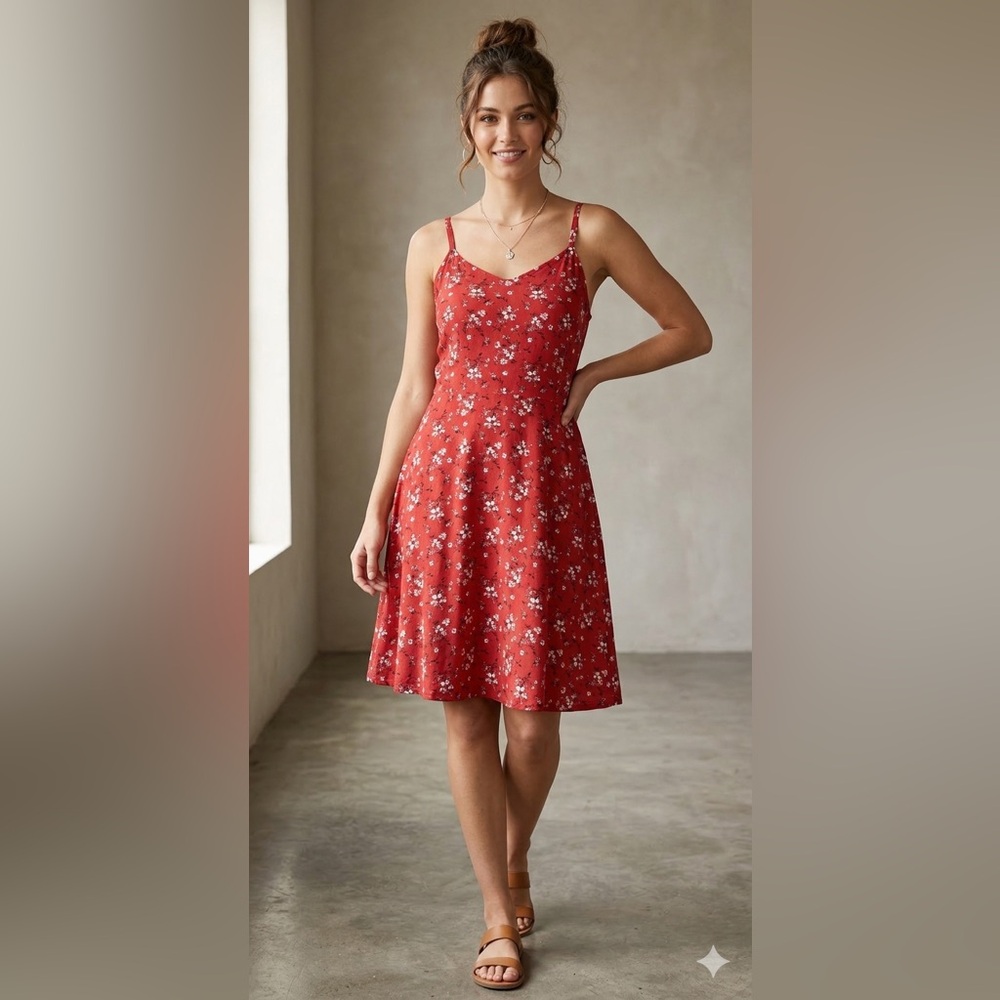 Maurices Red Floral Midi Dress